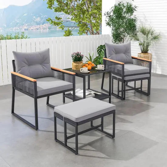 Costway 5 Piece Outdoor Conversation Set Rattan Armchairs with 2-Layer Side Table {5}