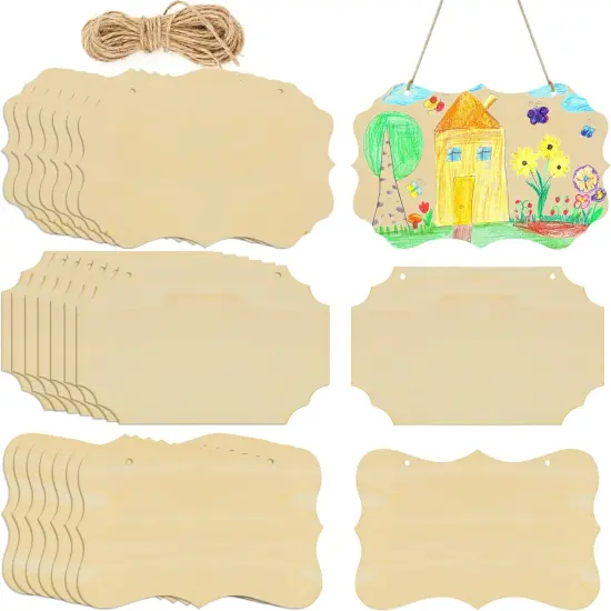 24 Pieces Unfinished Hanging Wood Sign Blank with Rope {1}