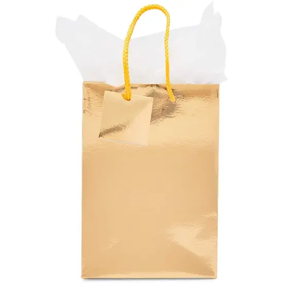 20 Pack Small Gold Party Favor Paper Gift Bags Bulk with Handles and Tissue Paper for Birthday (5.45 x 7.8 x 2.45 inches) {5}