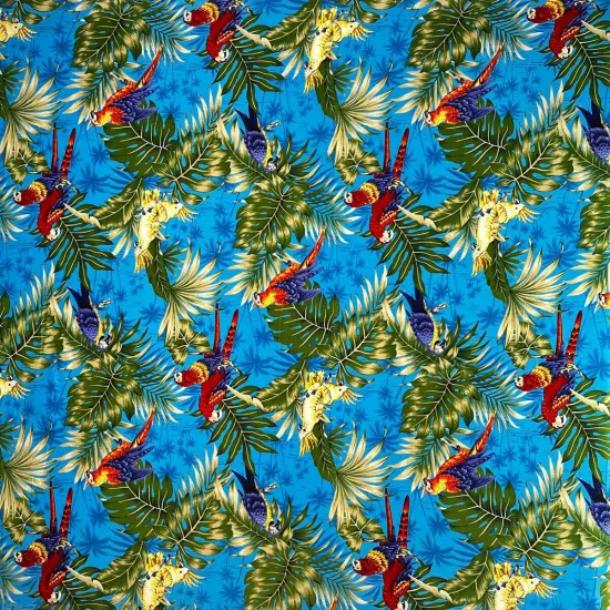 1 Yard Parrots Split Monstera Palm Leaves Tropical Peachskin Fabric for Clothing 45 Inch Width Turquoise {1}