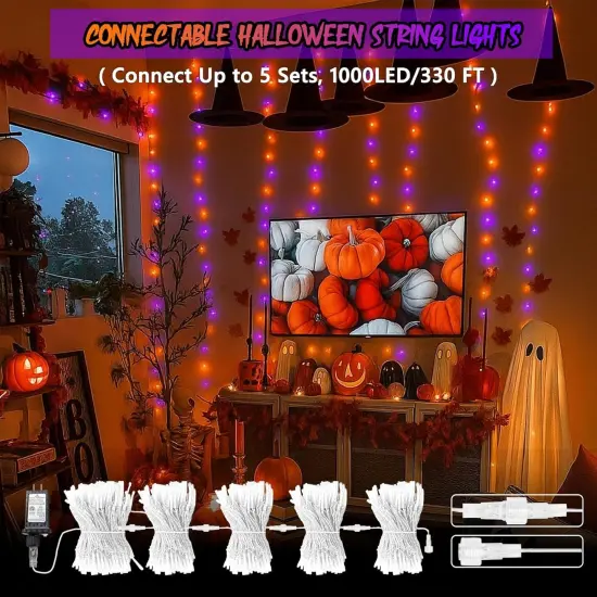 200 LED Halloween String Lights Outdoor Indoor - Orange and Purple {2}