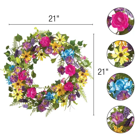 Collections Etc Mixed Floral Wreath with Yellow Daisies {4}