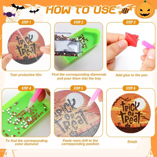 8 Pcs Halloween Diamond Painting Coasters Kits DIY {5}