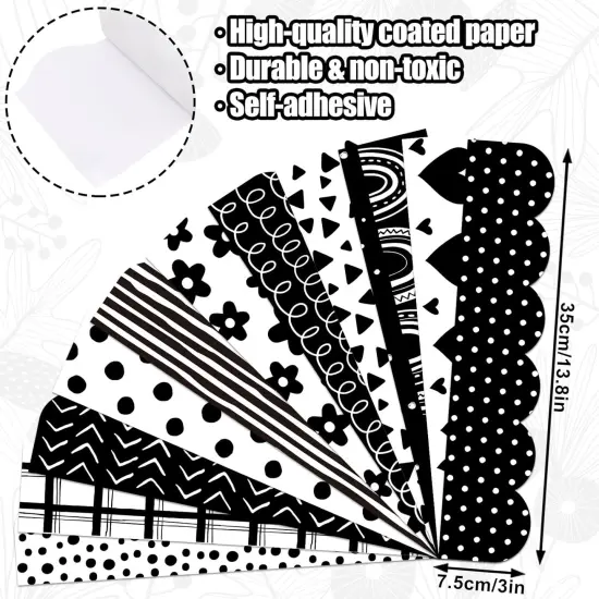 137.8Ft Boho Bulletin Board Borders Black White Boho Rainbow Flower {2}