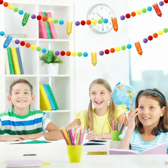 Back to School Felt Banner Colorful Pompom Ball Garland {5}