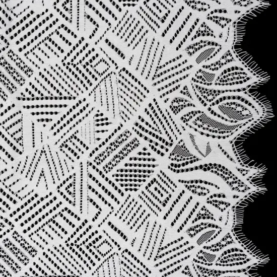 1 Yard Ivory Raschel Lace Fabric Geometry Leaves Organic Edge Sheer Nylon 54 Inch Width {1}