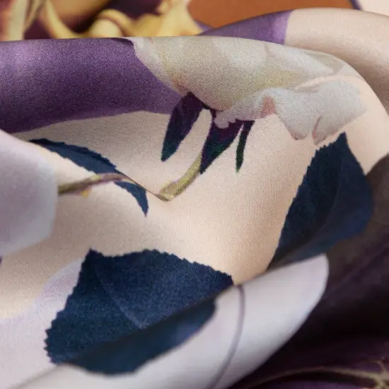 1 Yard Italian Brown Evening Rose and Mint Floral Border Digitally Printed Silk Charmeuse, 55 Inches Wide {2}