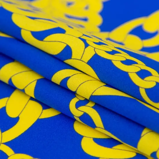 1 Yard Silk Charmeuse Chain Print Italian Made Egyptian Blue, Yellow & Gold, 55 Inches Wide {3}