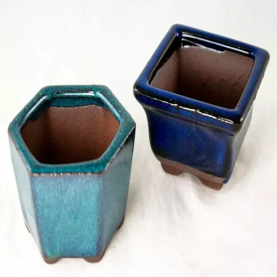 2 Mix Mini Mame Shohin Bonsai Pot, Cactus & Succulent Planter, Accent Plant Vase {2}