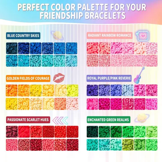 Friendship Bracelet Kit 4 Boxes-13056 Pcs 72 Colors Bracelet Making Kits with Clay Beads, 7200 Pcs Glass Seed Beads and 3 Styles Letter Beads with Charms for Bracelet Making Gift {3}