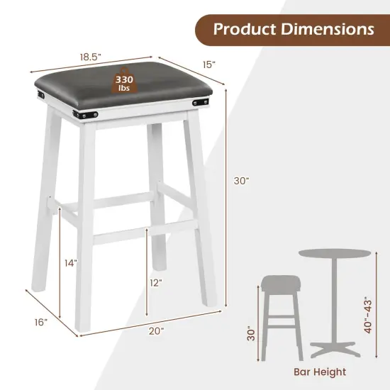 Costway 30'' Dining Bar Stool Set of 2 Pub Height Padded Seat Wood Frame Kitchen Brown/White {3}