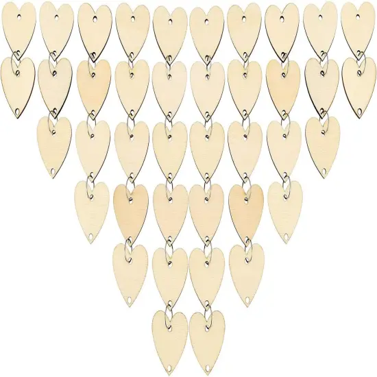 200 Pieces in Total, Wooden Heart Tags with Holes and Rings {2}