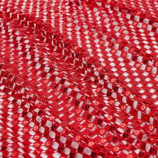 1 Yard Chequered Knitted Lace Sequin Fabric Embroidered Mesh Formal Dressmaking 52/54" Width Gold {5}