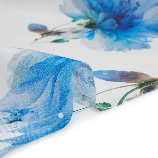 1 Yard Medium Weight Linen Fabric Wisteria Blue White Wild Roses Floral 58 inch Width {3}