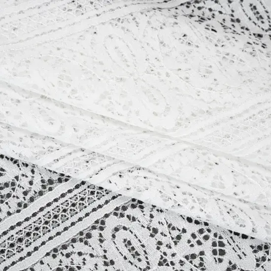 1 Yard Ivory Re-Embroidered Lace Fabric Floral Medallion Stripes Finished Edge Sheer 50 Inch Width {1}