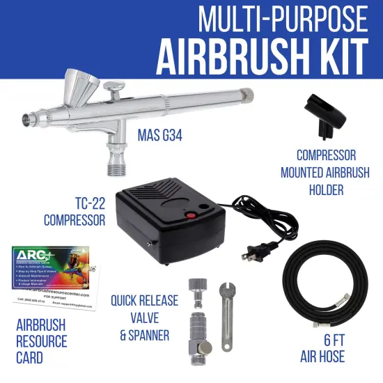 Airbrushing System with a Multi-Purpose Gravity Feed Dual-Action Airbrush with 0.3mm Tip, Mini Air Compressor, Hose, Storage Case, ARC Link Card {2}