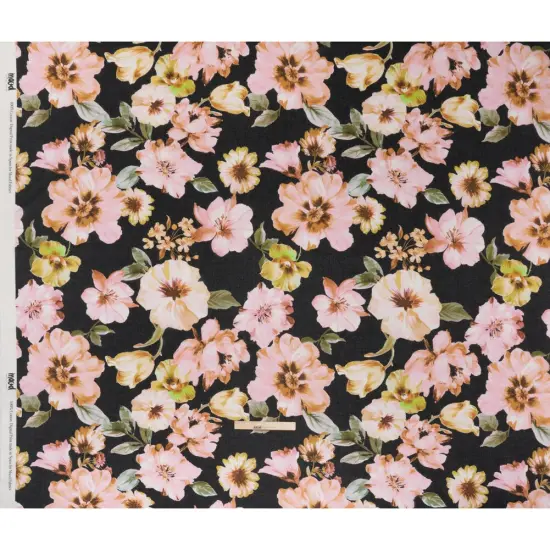 1 Yard Blooming Bouquets Cotton Voile Fabric Light Pink Green Black Floral 59 inch Width {3}