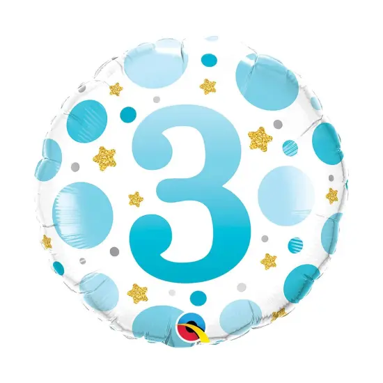 Age 3 Blue Dots 18 Inch Foil Mylar Balloon {1}