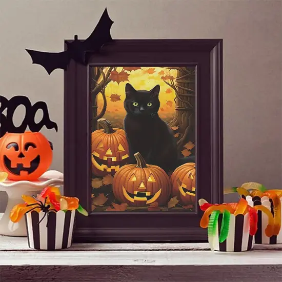 Halloween Diamond Art Kits for Adults, Cat Pumpkin 5D Diamond Painting Kits {4}