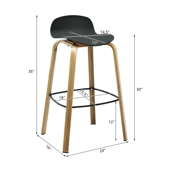 Costway Set of 2 Barstools Modern 30inch Pub Chairs w/Low Back & Metal Legs Black {3}
