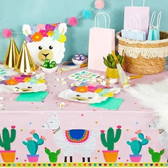 Plastic Tablecloth, Llama Birthday Party Supplies (54 x 108 in, 3-Pack) Pink {3}
