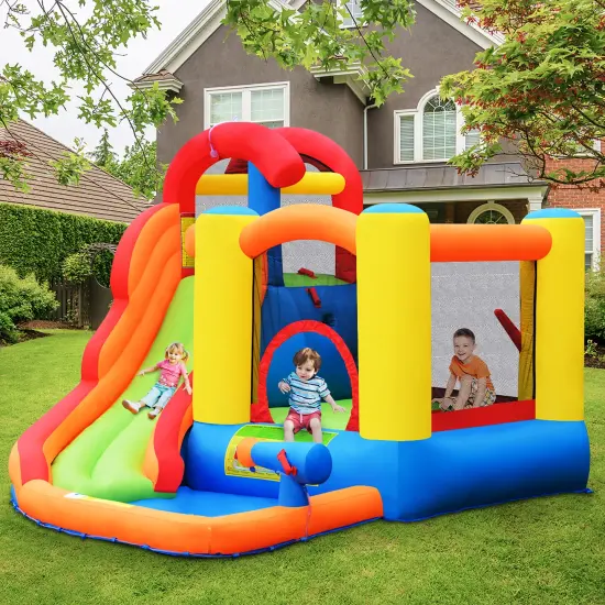 Costway Inflatable Bounce House Water Slide w/ Climbing Wall Splash Pool Water Cannon {3}