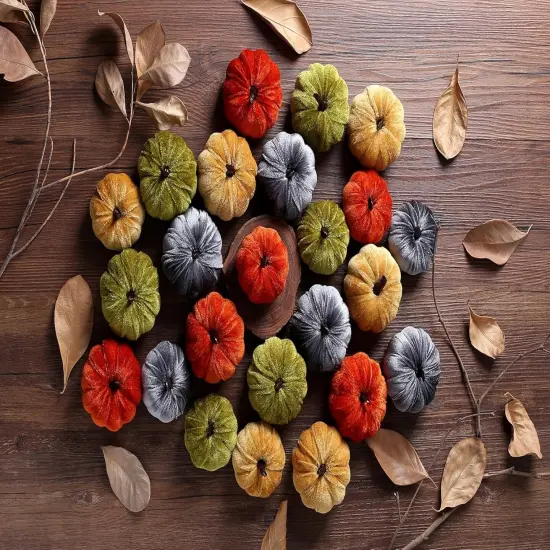 Small Velvet Pumpkins for Table Centerpiece - (12 Pcs,Assorted Colors) {2}
