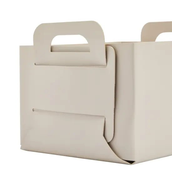 2 Pack Faux Leather Foldable Storage Bins with Handles, Collapsible Baskets for Home Organization (Grey, 10 x 9.5 x 6.5 inches) {5}