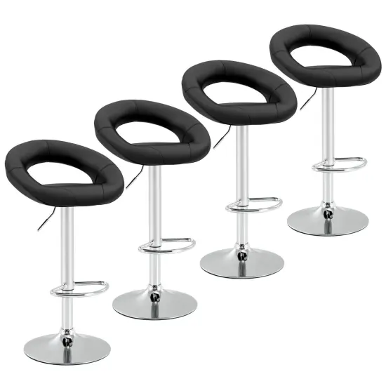Costway Set of 4 Adjustable Bar Stools Swivel Pub Chairs Barstools PU Leather White/Black {7}