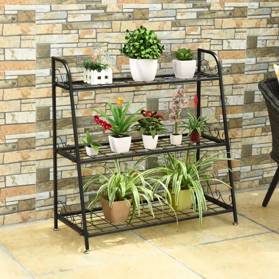 Costway 3-tier Metal Plant Stand Shelf Flower Pot Holder Display Rack Shoe Organizer {4}