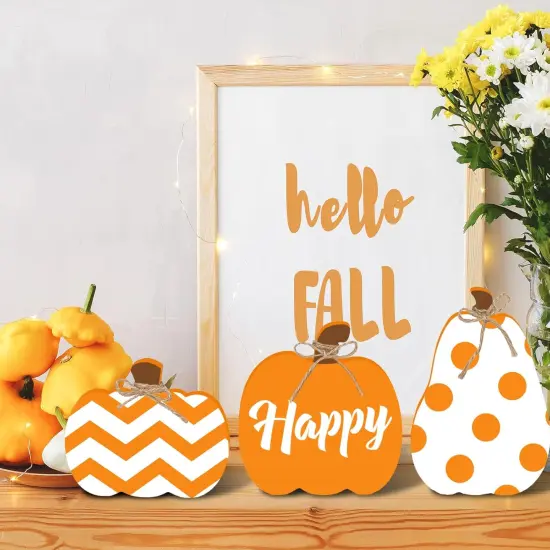 6Pcs Fall Pumpkin Wooden Cutouts with Ropes 3 Design Unfinished Pumpkin {2}