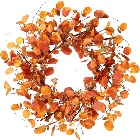 Eucalyptus Berries Orange Leaves Gooseberries - Fall Wreath {1}