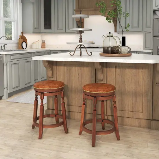 Costway 24" Swivel Bar Stool Set of 2/4 with Upholstered Seat & Rubber Wood Frame Round Walnut {3}
