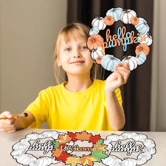24 Pcs Fall Coloring Wreath Crafts for Kid {4}