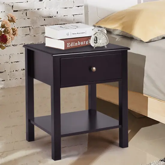 Costway End Table Nightstand Storage Display Furniture Drawer Shelf Beside Brown {2}