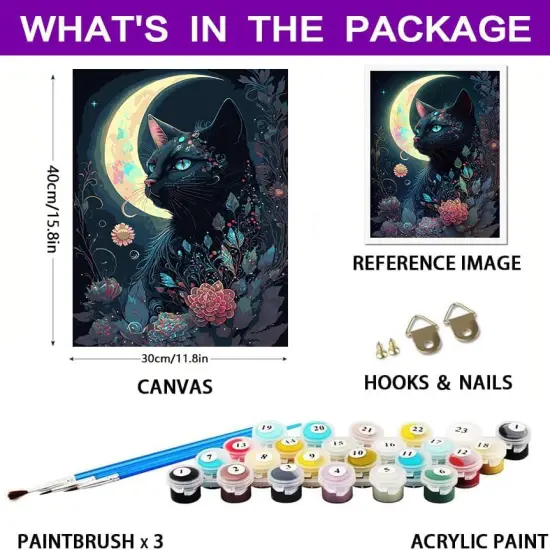 Black Cat Paint by Numbers - 12x16 Inch {2}