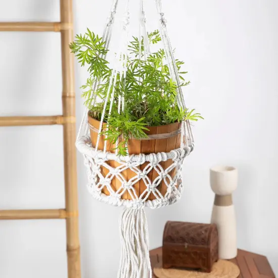 Northlight 43" White Lattice Macrame Hanging Planter Holder {3}