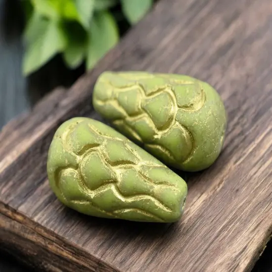 *6* 25x12mm Gold Washed Opaque Matte Olive Green Mermaid Scale Large Drop Beads {2}