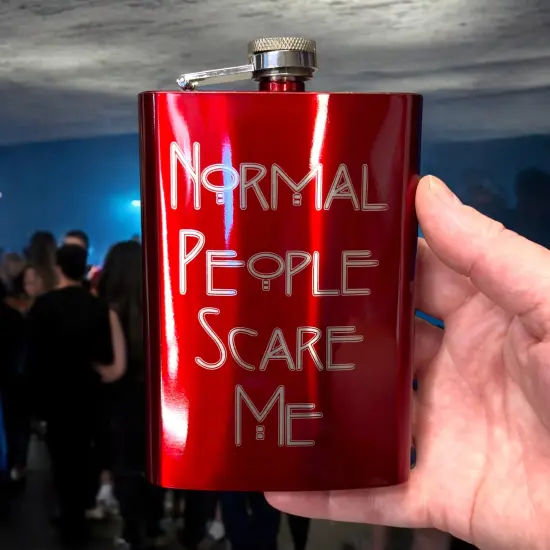 8oz RED Normal People Scare Me Flask {5}