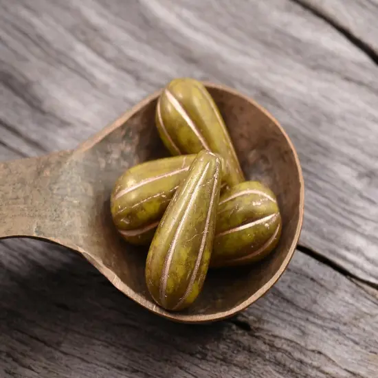 *6* 22x11mm Gold and Copper Washed Spicy Mustard Melon Drop Beads {5}