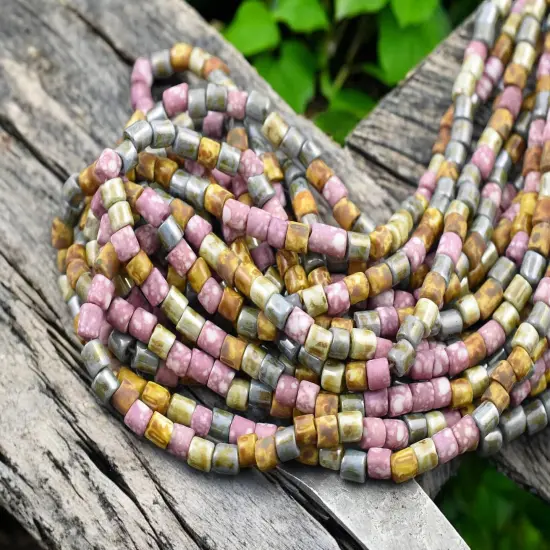 6/0 Aged Pink Medley Picasso Bugle Tube Seed Bead Mix (21" Strand) {3}