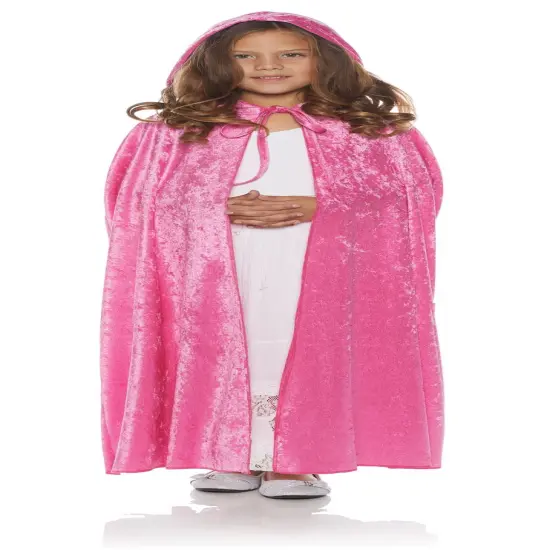 Girls Dark Pink Cape Full Length Panne Halloween or Christmas Fun Dress Up {1}