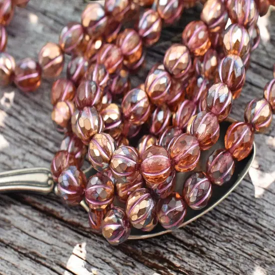 *20* 8mm Metallic Pink Washed Coppered Rosewood Faceted Round Melon Beads {2}