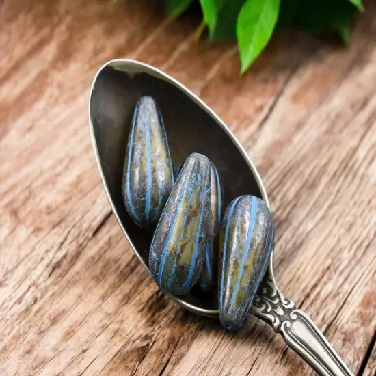 *6* 22x11mm Turquoise Washed Bottle Green Picasso Melon Drop Beads {4}