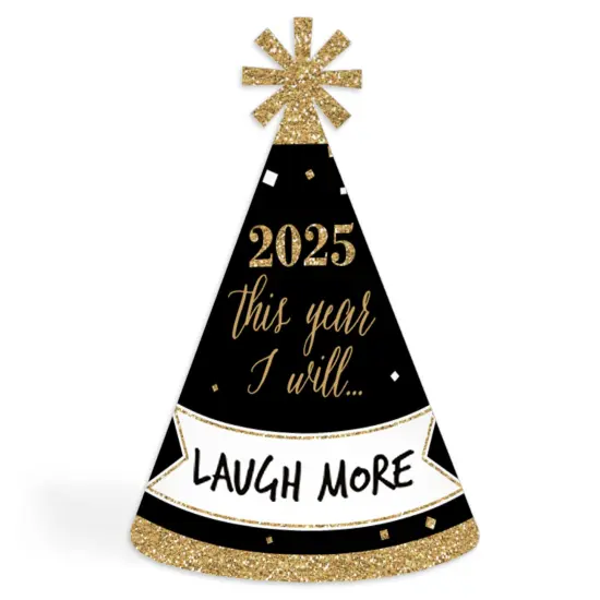 Big Dot of Happiness New Year's Eve - Gold - 2025 Cone New Years Eve Resolution Party Hats for Adults - Set of 8 (Standard Size) {6}