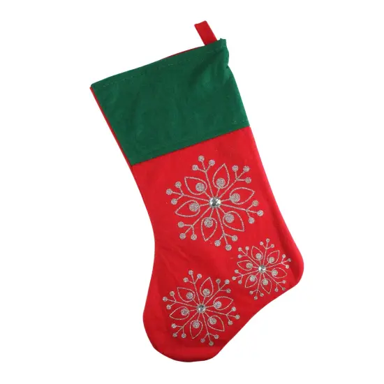 Northlight 19" Red and Green Felt Christmas Stocking with Snowflakes {4}
