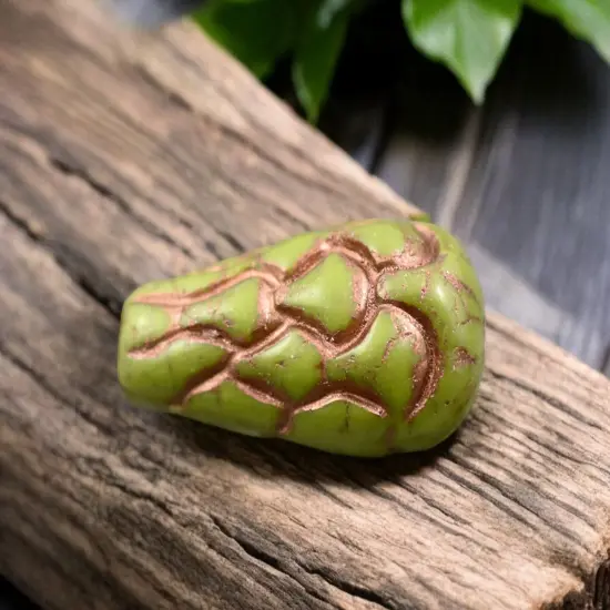 *6* 25x12mm Copper Washed Opaque Olive Green Mermaid Scale Large Drop Beads {4}