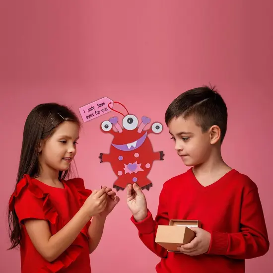 12 Pack Monster Valentines Craft Kit - DIY Love Monster Craft for Kids Classroom Activity {2}