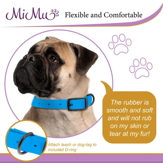 MiMu Large Silicone Dog Collar - Blue 30in Stylish Dog Collar with Prong Buckle {6}