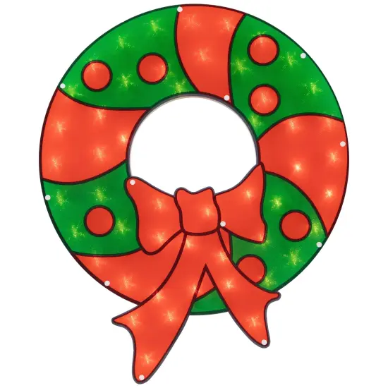 Northlight 23" Lighted Red and Green Christmas Wreath Window Silhouette {3}